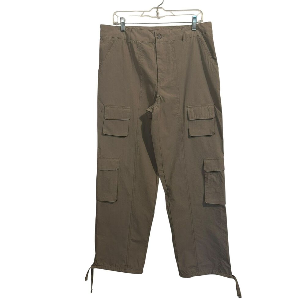 623 Taupe Cargo Pants Size L Wide Leg Utility Pants Multi Pocket